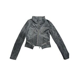 Lulus Gray Faux Suede Moto Jacket Women’s Size S Cropped Zip Biker Jacket